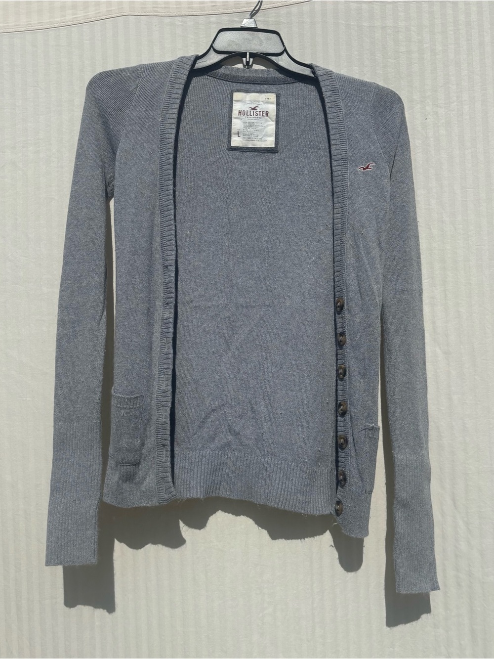 Y2K Hollister Women's Gray Button-Front Cardigan Sweater